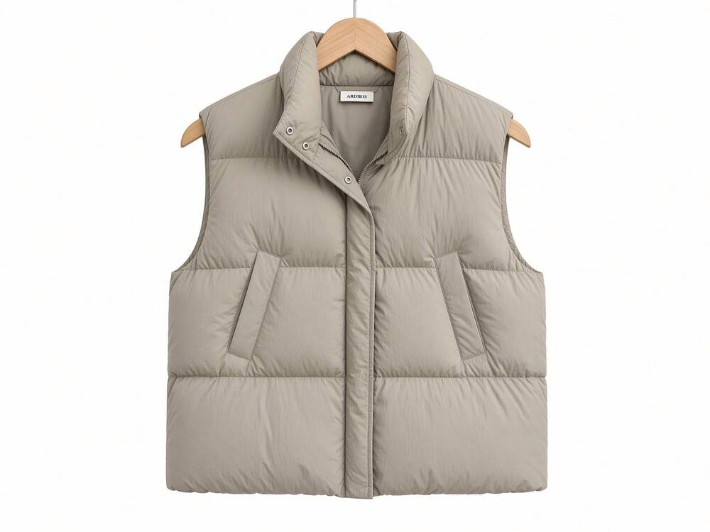 NEW ADORA women's front zip up puffy hoodie vest in khaki